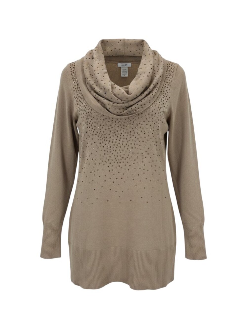 Cache Women's Cowl Neck Rhinestone Tunic S Beige